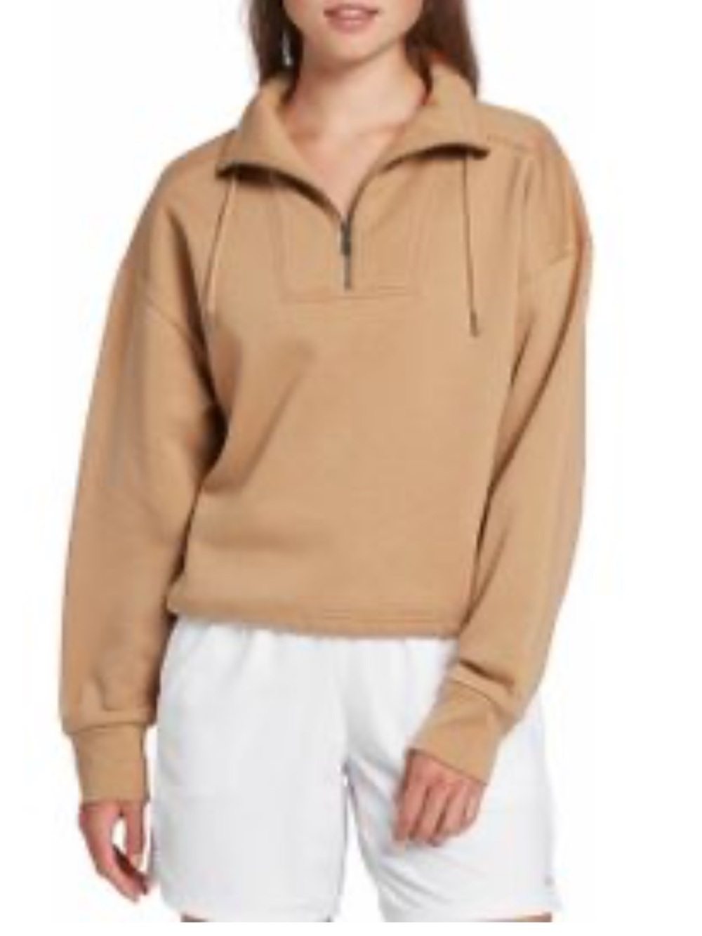 Women's 1/4 Zip Neck Pullover Sweatshirt - Tan
